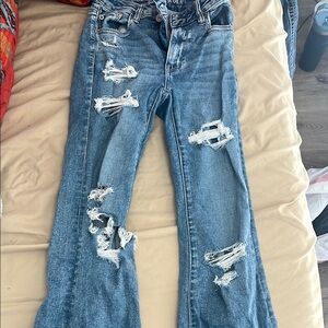 American Eagle Outfitters Blue Flare Distressed Jeans
